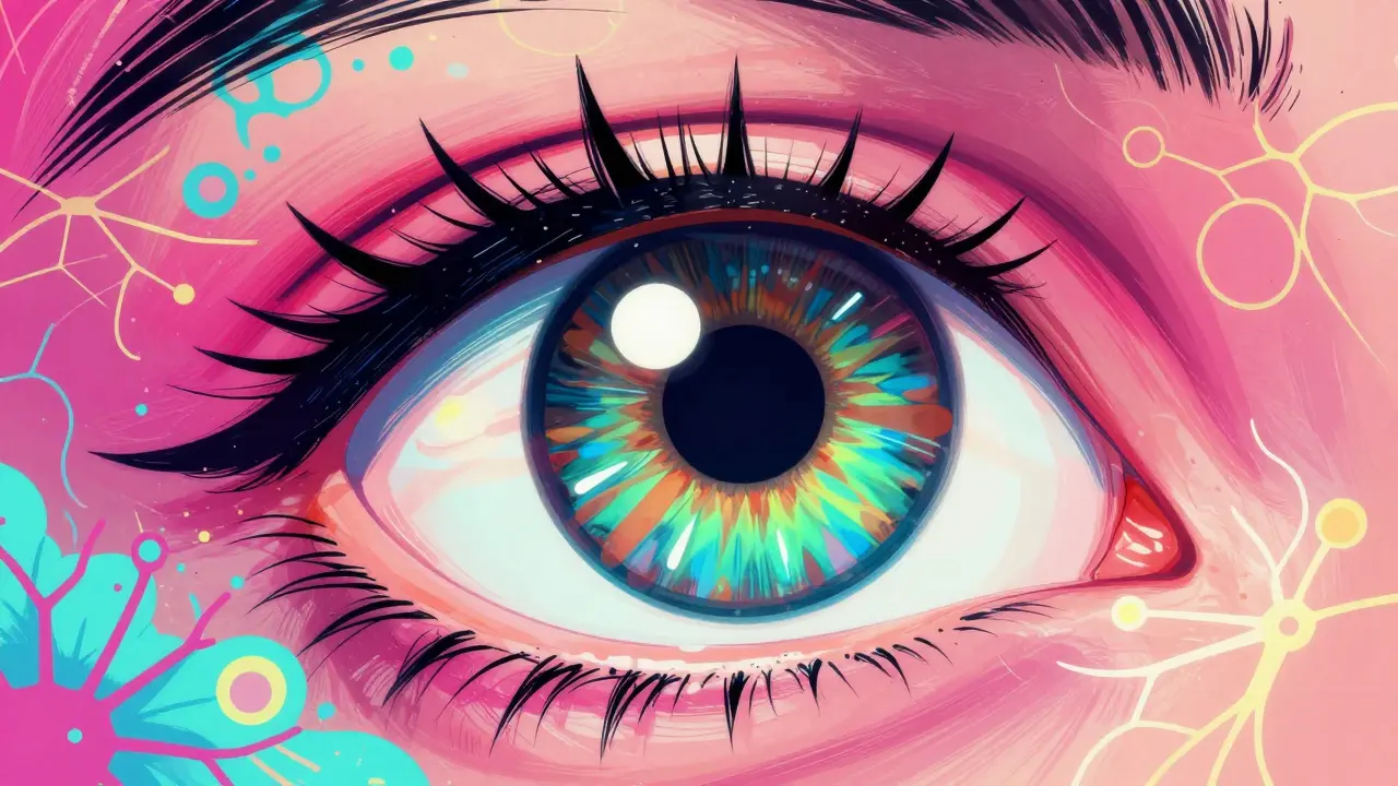 Close-up illustration of an eye with a green-brown ring highlighting diagnostic signs of neurological copper damage.