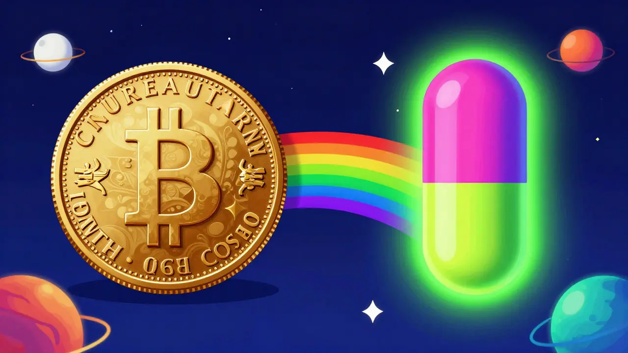 Colorful pop-art comparison between high cost and affordable generic medication.