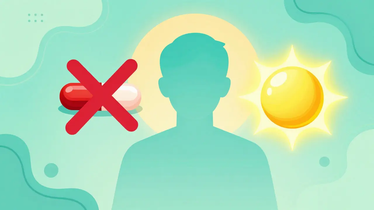 Vibrant illustration contrasting a dangerous red pill with a safe, glowing yellow pill.