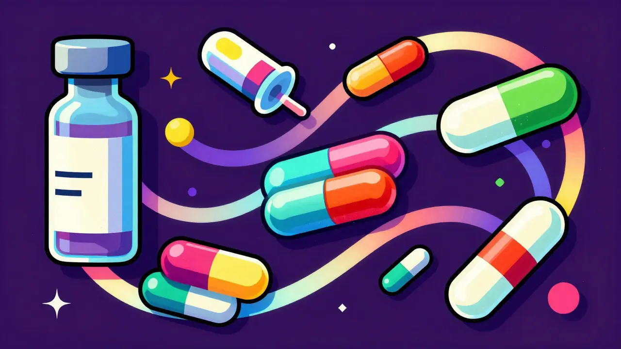Vibrant abstract icons of high-risk drugs in Peter Max pop-art style.