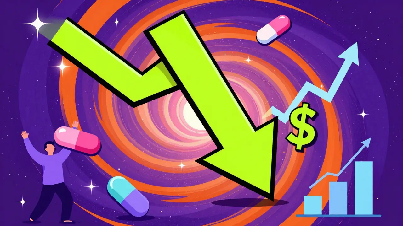 Abstract art showing cost savings and positive healthcare trends