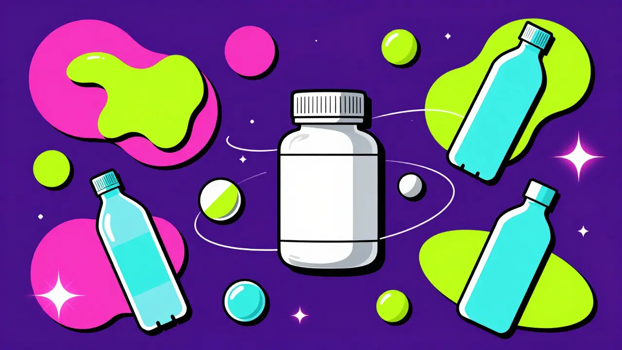 Abstract art showing hidden magnesium sources like antacids and vitamins.