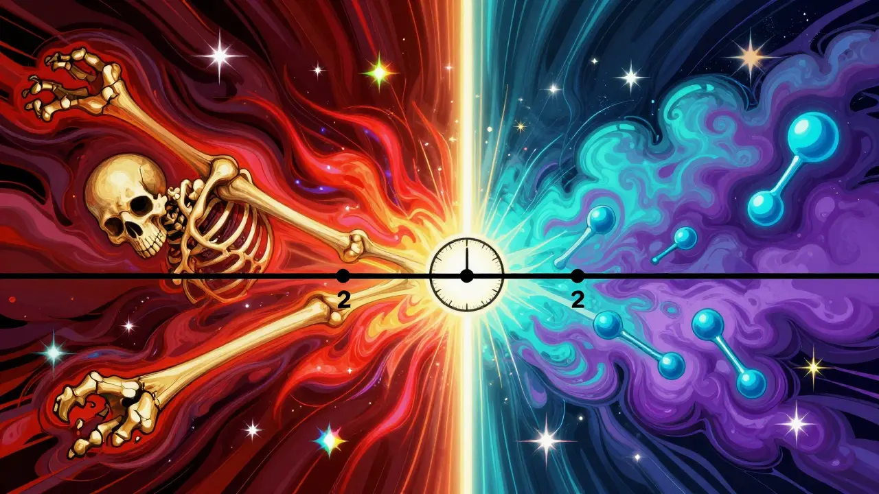 Colorful concept art depicting the two-hour separation rule for meds.