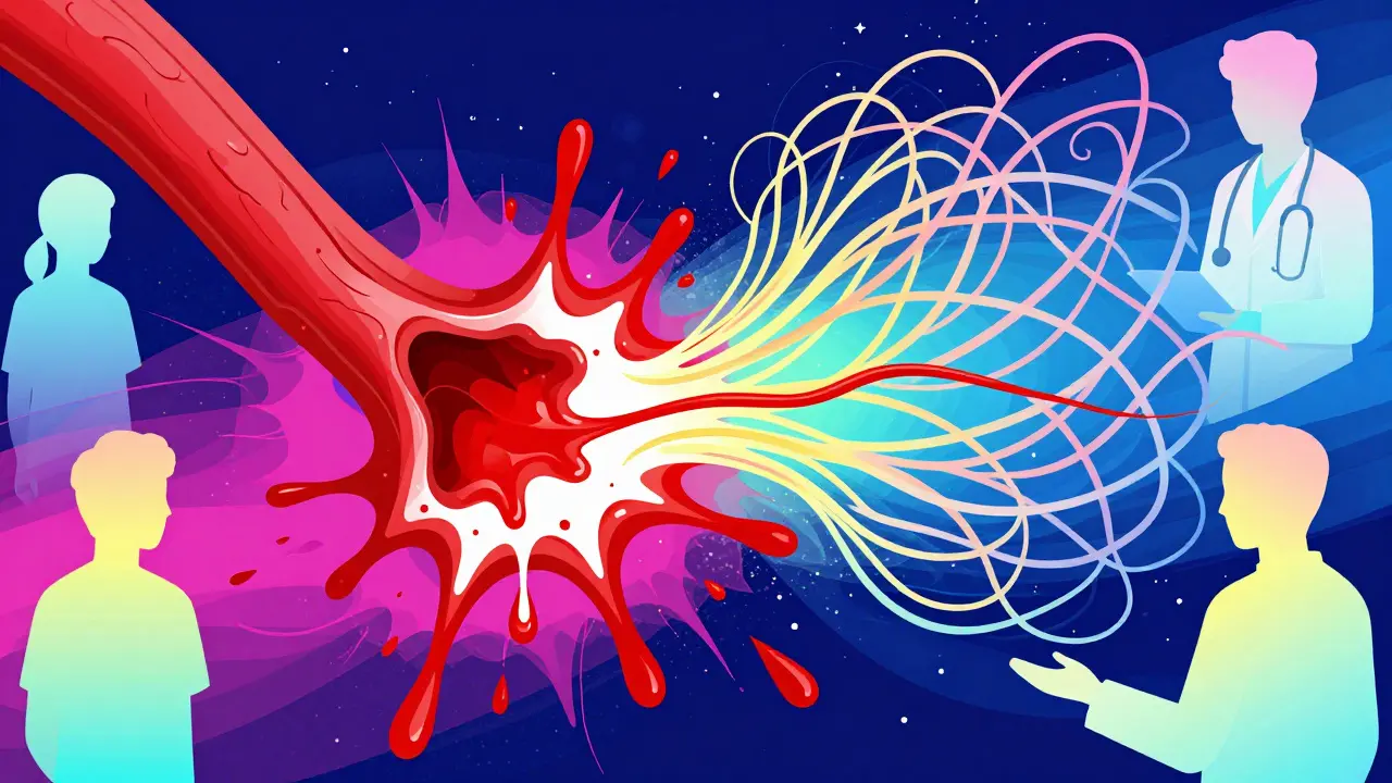 Abstract art comparing sudden vs chronic GI bleeding styles