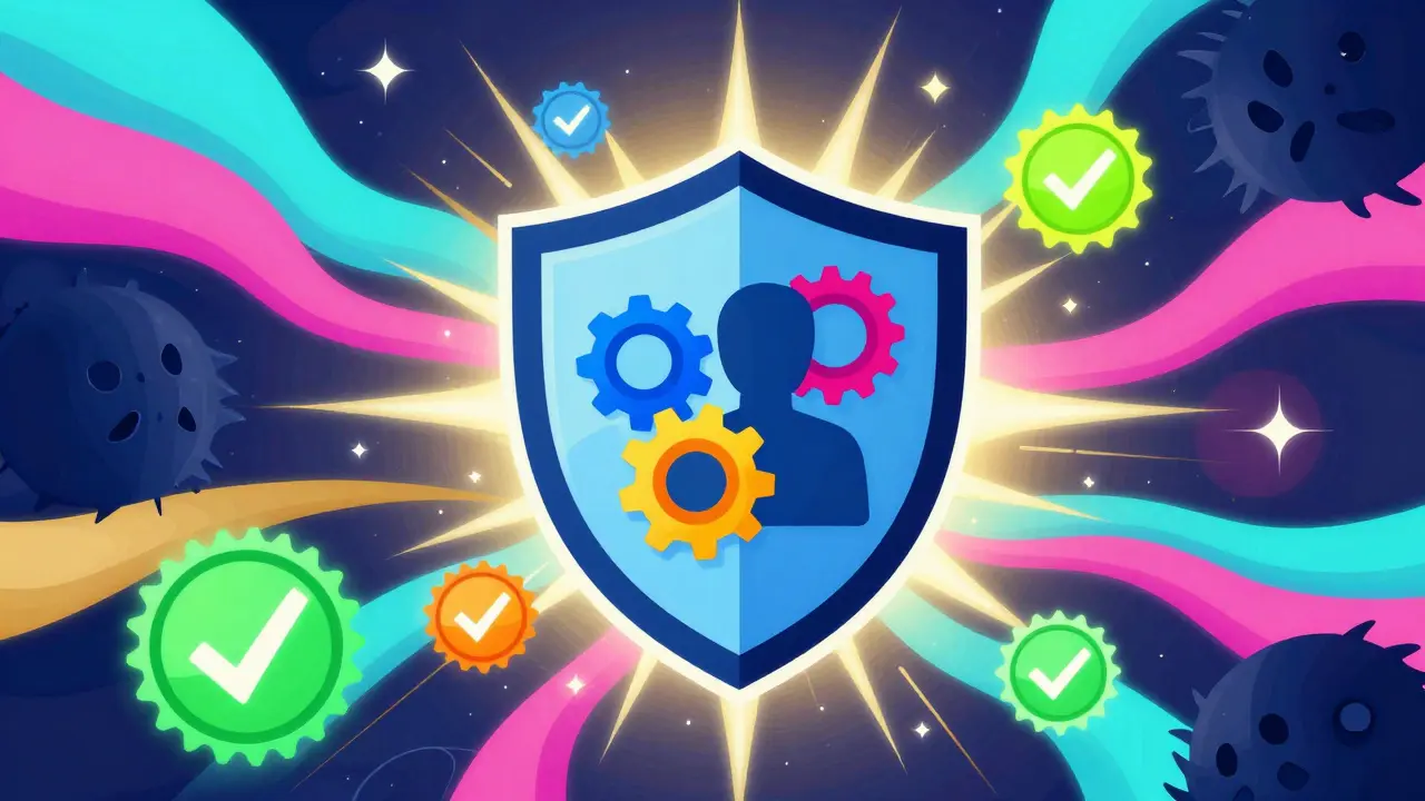 Abstract art of a protective shield against fake online pharmacies