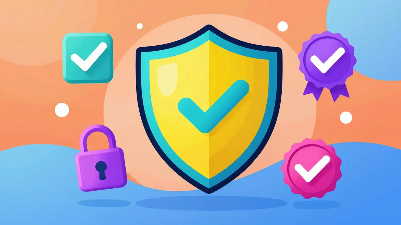 Colorful abstract shield symbolizing safe online pharmacy shopping