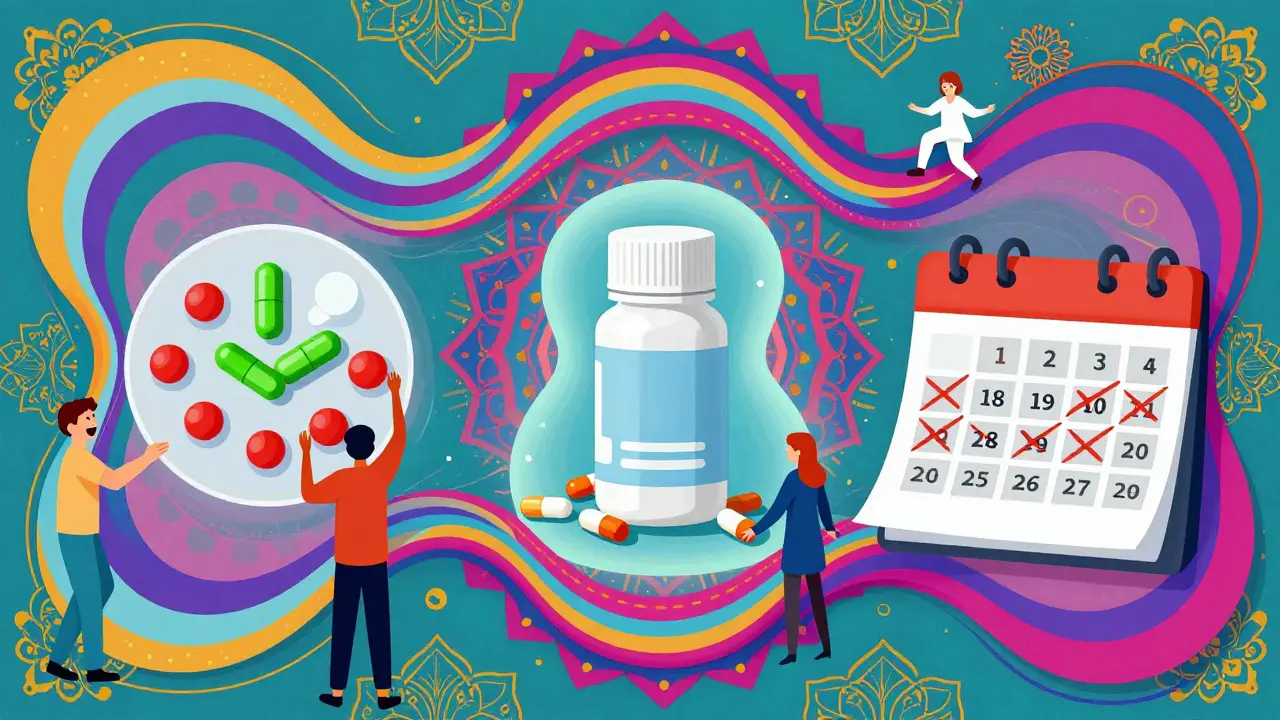 Colorful graphic illustrating three strategies for safe medication management