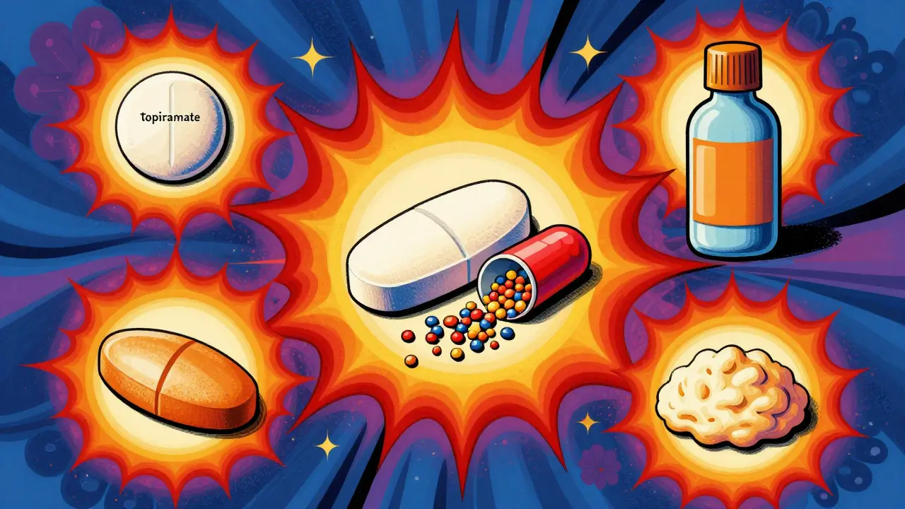 Vibrant art showing different forms of generic topiramate medication
